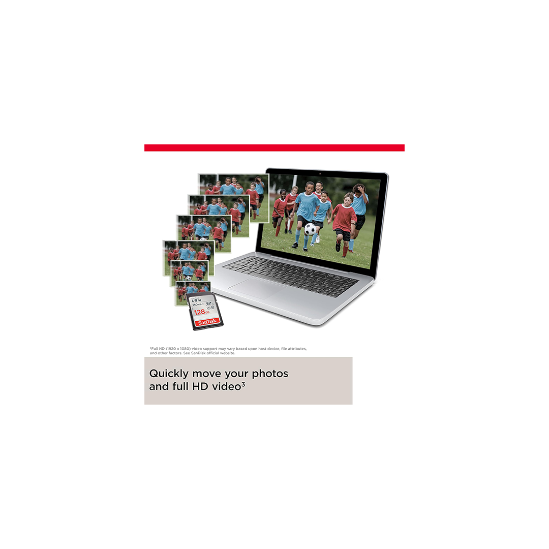 بطاقة SD SanDisk Ultra UHS I بسعة 128 جيجابايت وسرعة 140 ميجابايت/ثانية لكاميرات DSLR والكاميرات عديمة المرآة بطاقة SD SanDisk Ultra UHS I بسعة 128 جيجابايت وسرعة 140 ميجابايت/ثانية لكاميرات DSLR والكاميرات عديمة المرآة